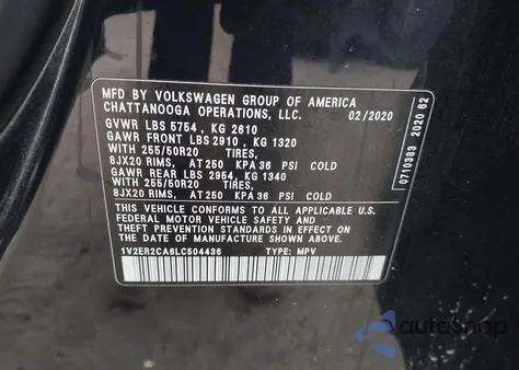 2020 Volkswagen Atlas 3.6L V6 Sel из США, поврежденный, VIN 1V2ER2CA6LC504436